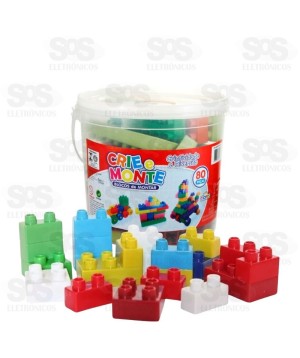 Balde Blocos de Montar Colorido Com 80 Peças Mini Toys 180