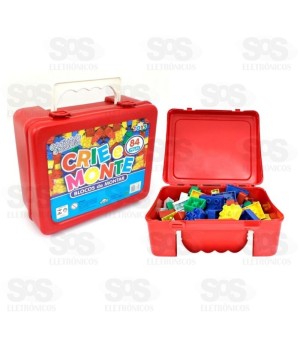 Maleta de Blocos de Montar Colorido Com 84 Peças Mini Toys 322