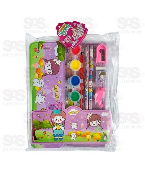Kit Escolar 14 Peças Com Estojo e Guache Polibrinq SCB89