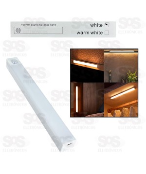 Barra De LED Branco Luminária Recarregável Com Sensor 100MM