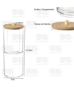Porta Cotonete e Algodão Duplo Tampa de Bambu Top Útil 1458
