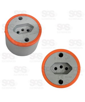 Tomada De Sobrepor 20A/250V Redonda 2P+T Cinza E Laranja Luster 1082