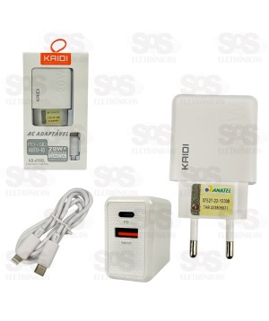 Carregador PD 20W Auto-ID Com Cabo Lightning Kaidi KD-669CL