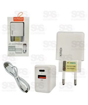 Carregador USB + PD 20W Com Cabo Micro V8 Kaidi KD-670S