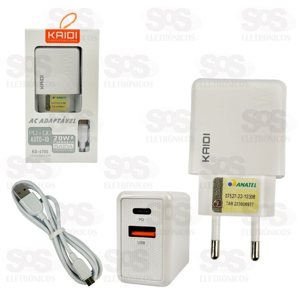 Carregador USB + PD 20W Com Cabo Micro V8 Kaidi KD-670S