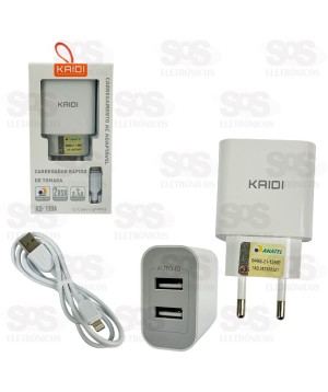 Carregador 2 USB 2.4A Com Cabo Lightning Kaidi KD-109A