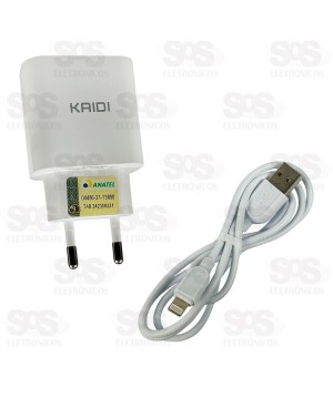 Carregador 2 USB 2.4A Com Cabo Micro USB V8 Kaidi KD-109S