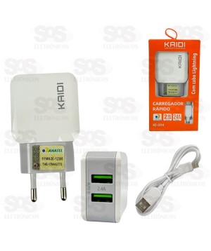 Carregador Com Cabo Iphone 2 USB 2.4A Kaidi KD-301A