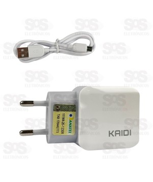 Carregador 2 USB 2.4A Com Cabo Micro USB V8 Kaidi KD-301S