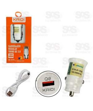 Carregador Veicular Com Cabo Micro USB V8 USB 3.0 18W Kaidi KD-501S