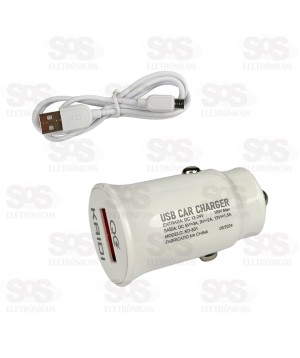 Carregador Veicular Com Cabo Micro USB V8 USB 3.0 18W Kaidi KD-501S
