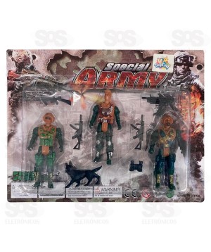 Bonecos Do Exército 3 Peças Com Acessórios Toy King TK-AB5309