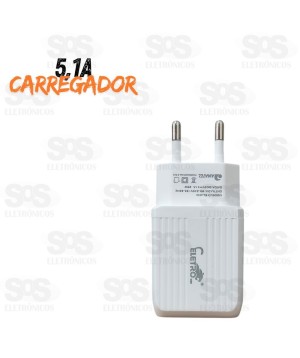 Carregador 25W De Parede USB 5.1A Eletromex EL-4013