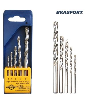 Jogo de Broca Aço Rápido Com 5 Peças 3-8 Mm Brasfort 7518
