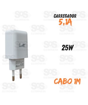 Carregador 25W USB 5.1A Com Cabo Iphone Eletromex EL-4014-I5