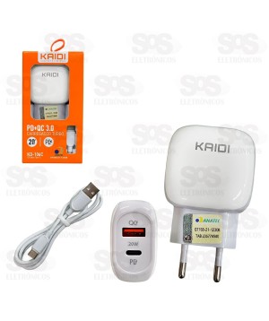 Carregador Turbo 20W Com Cabo Type C Kaidi KD-106C
