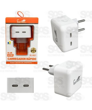 Fonte De Parede Carregador 40W 2 PD 9.1A Eletromex EL-4021