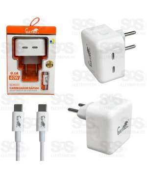 Carregador Turbo Type C 45W 9.1A + 2PD Eletromex EL-4021-CC