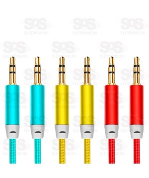 Cabo Nylon P2 Estéreo 1 Metro Ponta Dourada Cores variadas