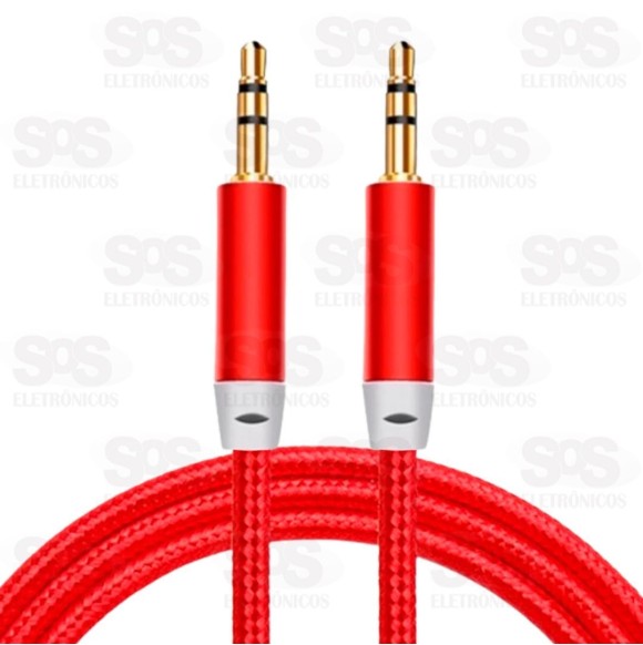 Cabo Nylon P2 Estéreo 1 Metro Ponta Dourada Cores variadas