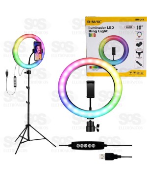 Iluminador Ring Light RGB 10 Polegadas Com Tripé B-max BM-L19