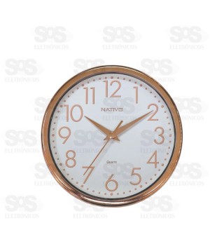 Relógio De Parede Metalizado Rose e Branco Nativo 805100