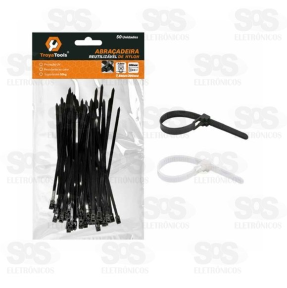 Abraçadeira De Nylon 3,6x200mm Com 100 Unidades Troya Tools TRY-0068