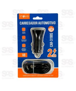 Carregador Veicular Com Cabo Micro USB V8 3.4A 2 USB Inova CAR-3199S