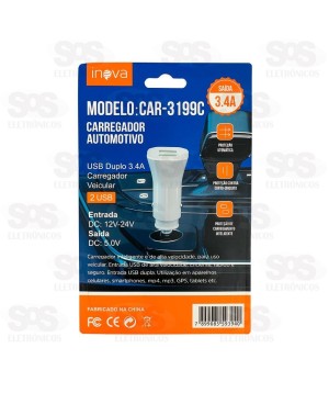 Carregador Veicular Com Cabo Type C 3.4A 2 USB Inova CAR-3199C
