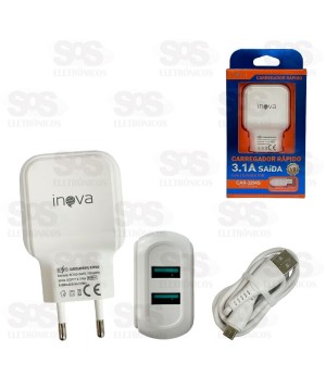 Carregador 2 USB 3.1A Com Cabo Micro USB V8 Inova CAR-3294S
