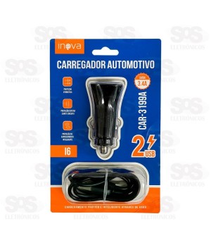 Carregador Veicular Com Cabo Iphone 3.4A 2 USB Inova CAR-3199A