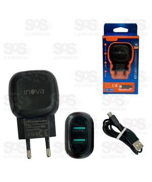 Carregador 2 USB 3.1A Com Cabo Micro USB V8 Inova CAR-3295S