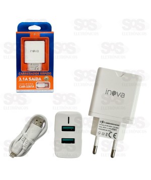Carregador 2 USB 3.1A Com Cabo Iphone Inova CAR-3297A