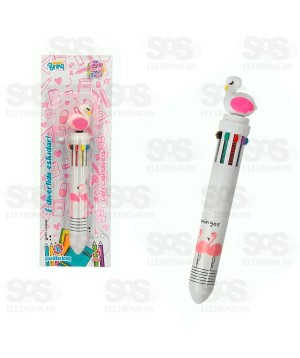 Caneta Com 10 Cores Flamingo Polibrinq SCB31