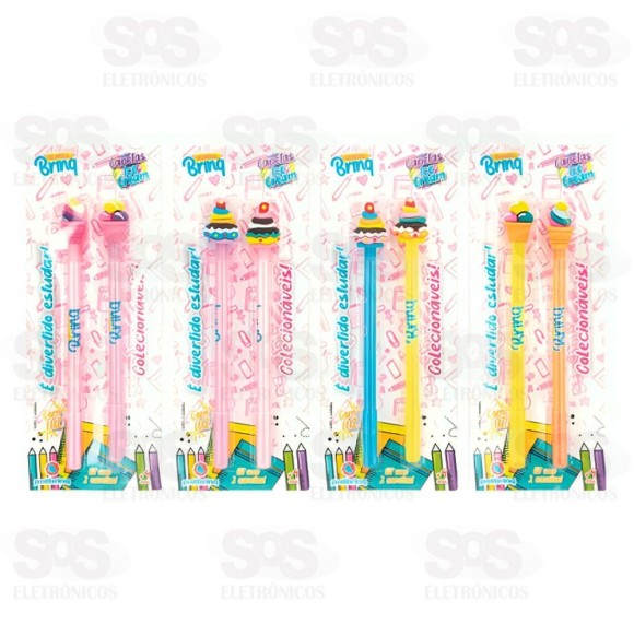 Kit 2 Canetas Esferográficas Divertidas Ice Cream Polibrinq SCB83