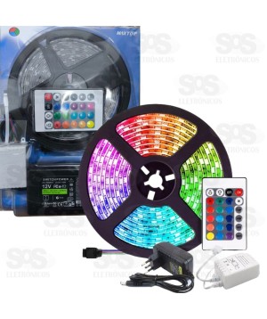 Fita de LED 5 metros RGB Com Fonte e Controlador 5050-RGB 65-10