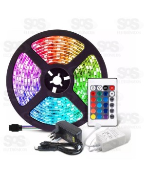 Fita de LED 5 metros RGB Com Fonte e Controlador 5050-RGB 65-10