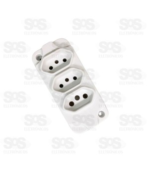 Barrra de Tomada Tripla 2P+T 10A /250V Gelo