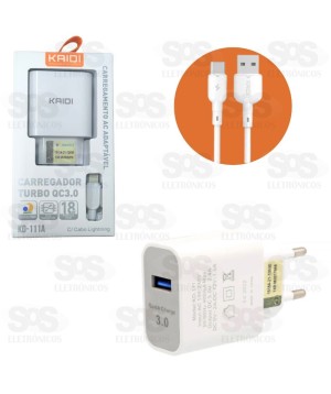 Carregador 3.0A Com Cabo Type C Kaidi KD-111C