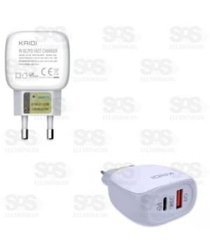 Fonte De Parede Carregador Turbo PD+QC 20W Kaidi KD-106