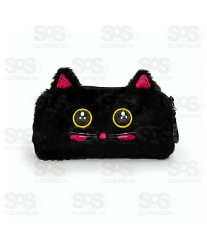Estojo Escolar Pelúcia Gato Preto Polibrinq SCB114