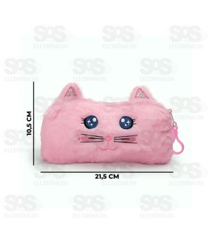 Estojo Escolar Pelúcia Gato Rosa Polibrinq SCB132