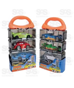 Kit Carrinhos de Metal 4 Unidades  Com Estojo Toy King TK8313