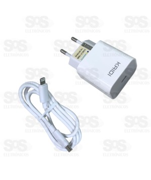 Carregador PD 20W Auto-ID Com Cabo Iphone Kaidi KD-108A