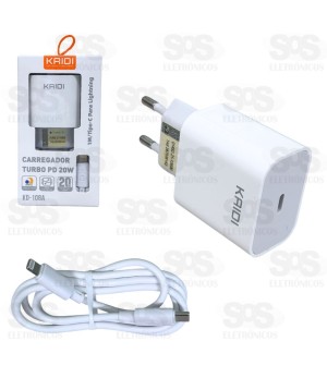 Carregador PD 20W Auto-ID Com Cabo Iphone Kaidi KD-108A