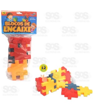 Blocos de Encaixe Grande Colorido 12 Peças Mini Toys 6041