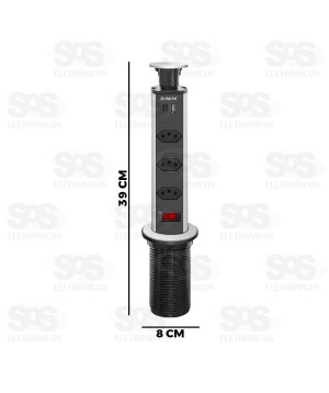 Torre Retrátil Multiplug 3 Tomadas e USB B-Max BM-8691