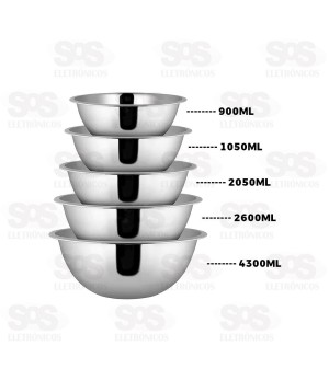 Kit Tigelas Bowl Inox 5 Peças Caerus CRS-2938