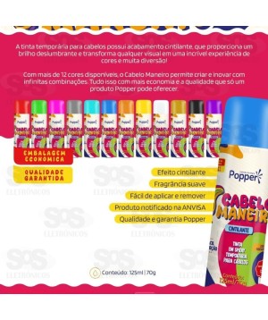 Pinta Cabelo Spray 125ml Cintilante Azul  Popper