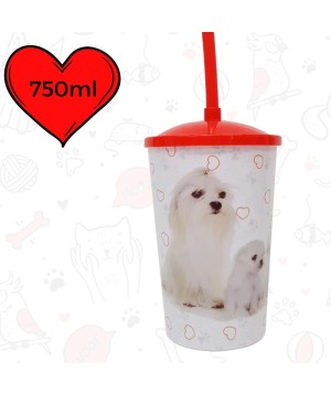 Copo Plástico Com Canudo 750ML Dog Maltês 0169B